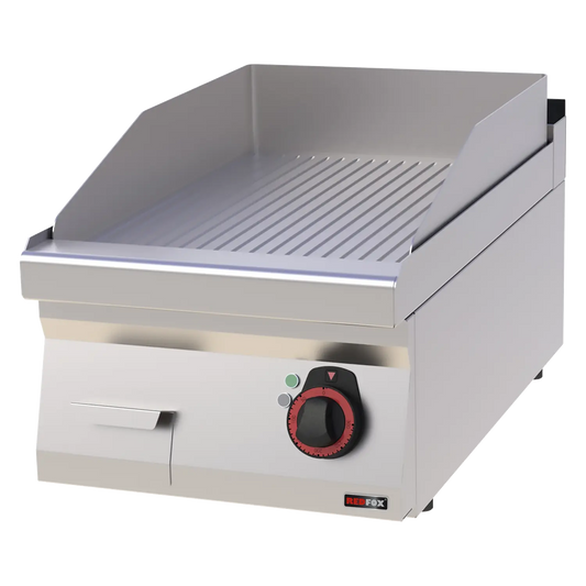 Fry-top griddle plate 40x51 electric chromed grooved without cabinet 400 V | REDFOX - FTRC 70/04 E