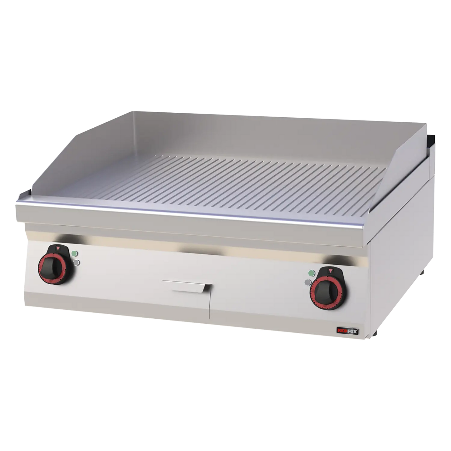 Fry-top griddle plate 80x51 electric chromed grooved without cabinet 400 V | REDFOX - FTRC 70/08 E