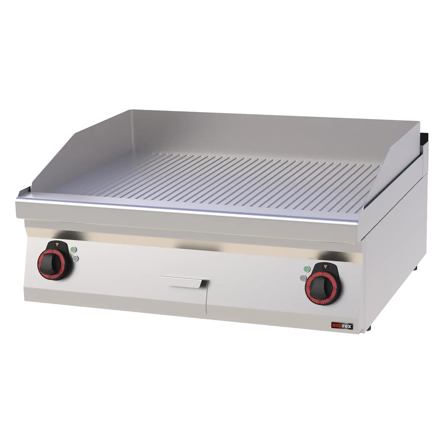 Fry-top griddle plate 80x51 electric chromed grooved without cabinet 400 V | REDFOX - FTRC 70/08 E