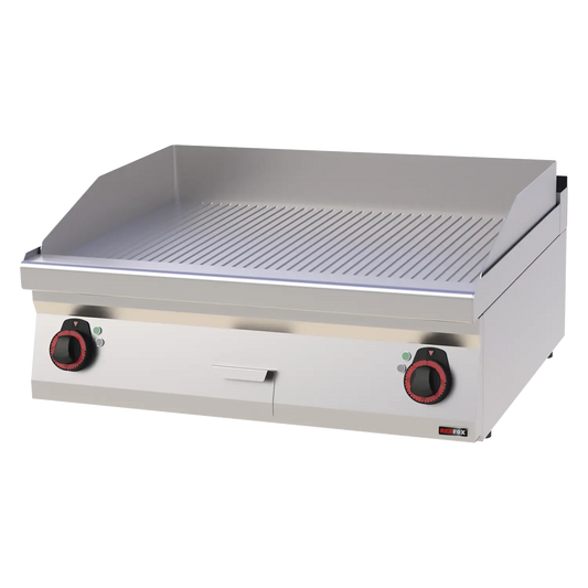 Fry-top griddle plate 80x51 electric chromed grooved without cabinet 400 V | REDFOX - FTRC 70/08 E