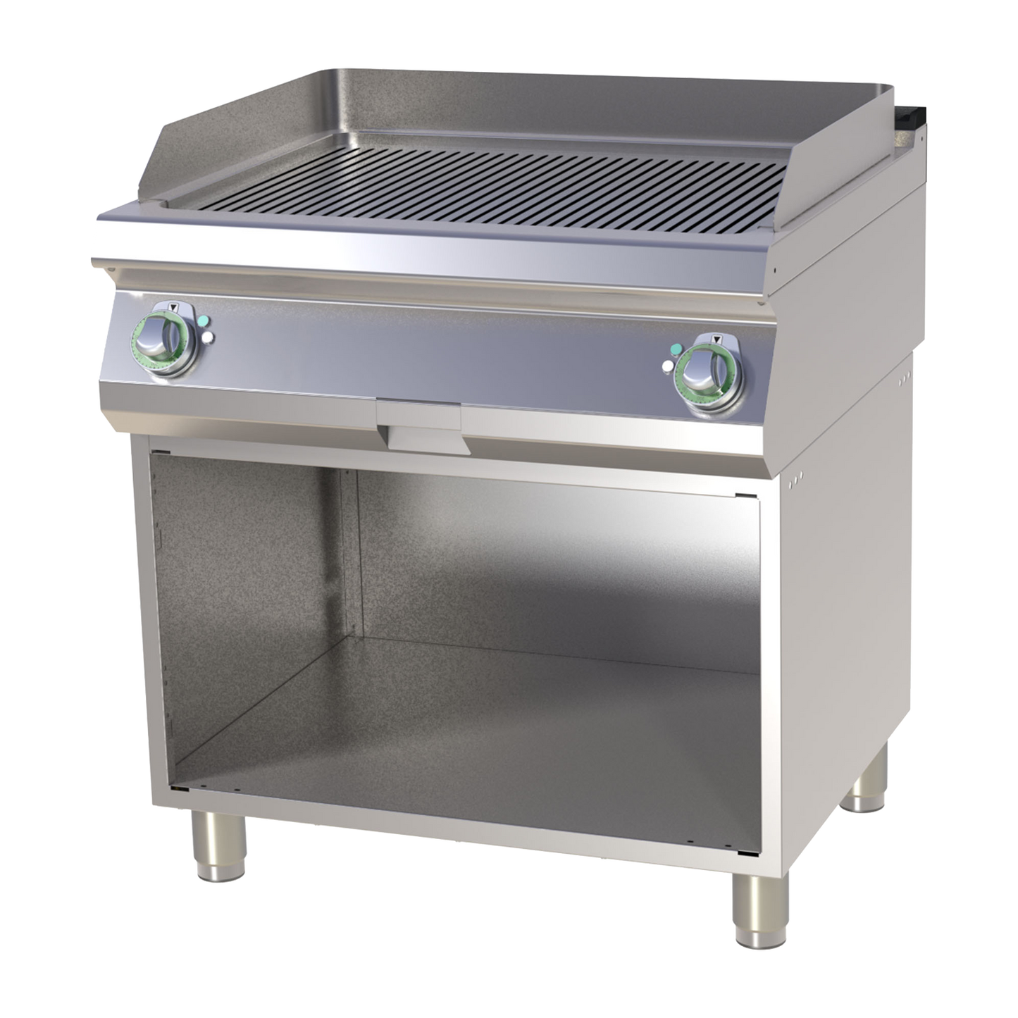 Fry-top griddle plate grooved chrome plated with cabinet | RM - FTRC 780 E
