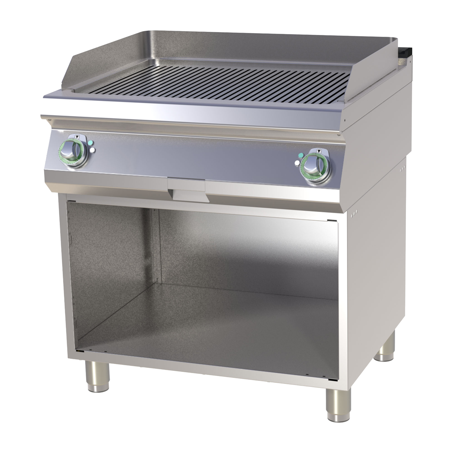 Fry-top griddle plate grooved chrome plated with cabinet | RM - FTRC 780 E