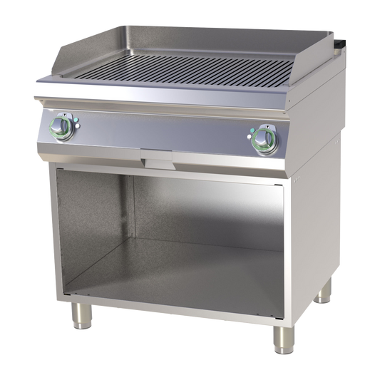 Fry-top griddle plate grooved chrome plated with cabinet | RM - FTRC 780 E