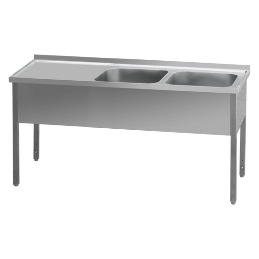Washing table 210x60x90 - 2x sink 60x50x30 drain area left | REDFOX - MSDOL 6021