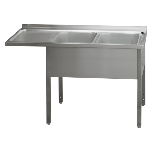 Washing table 210x70x90 - 2x sink 60x50x30 drain area left | REDFOX - MSDOL/M 7021