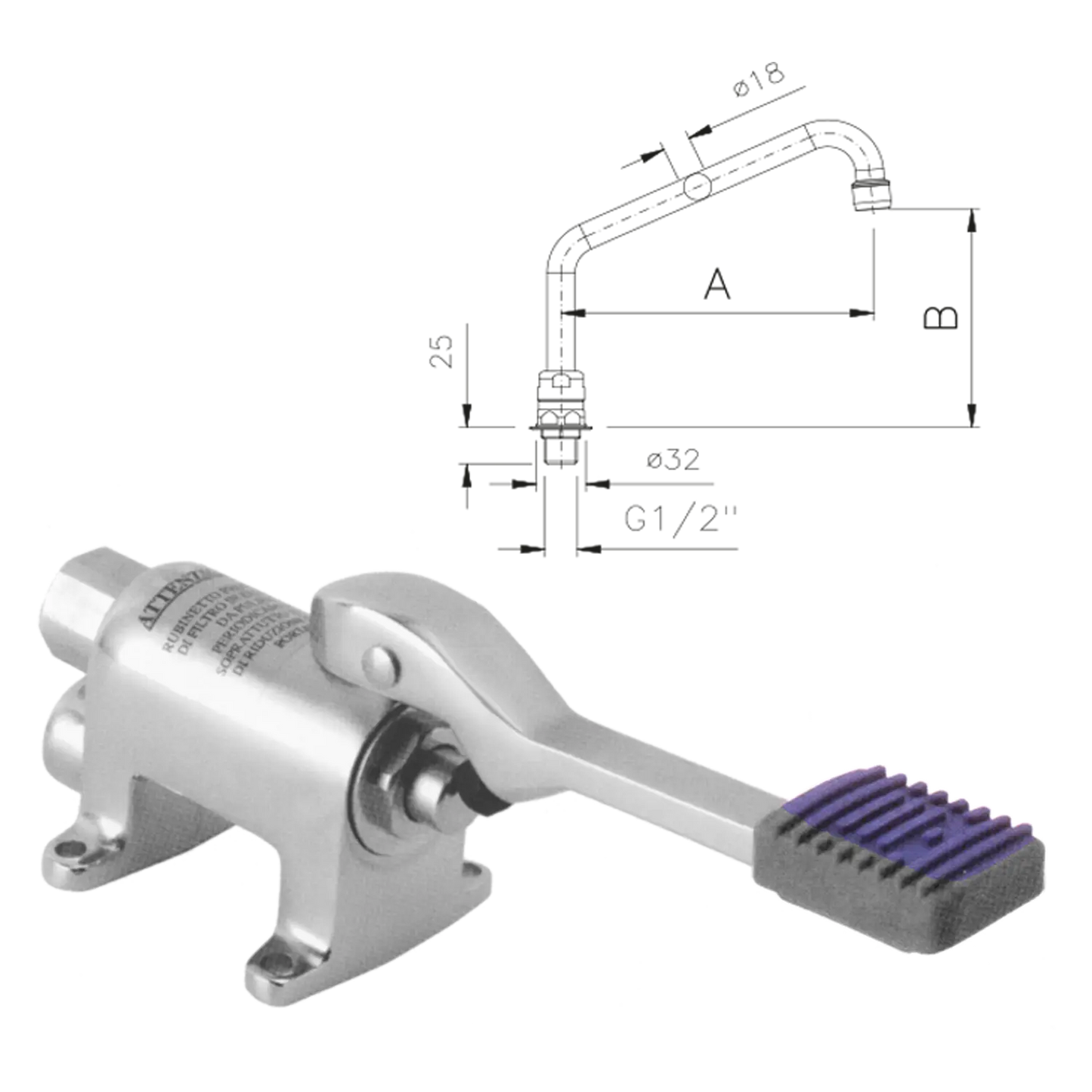 Foot operated mixer tap with hose and spout | REDFOX - NAB 2