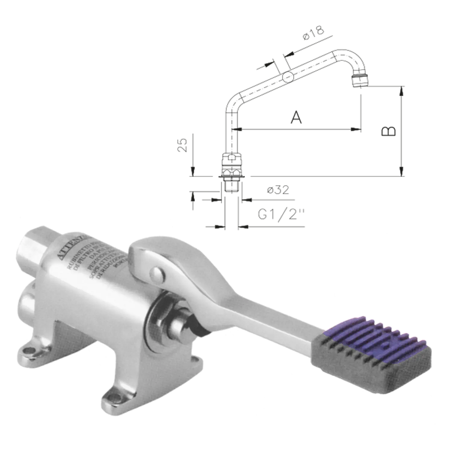Foot operated mixer tap with hose and spout | REDFOX - NAB 2