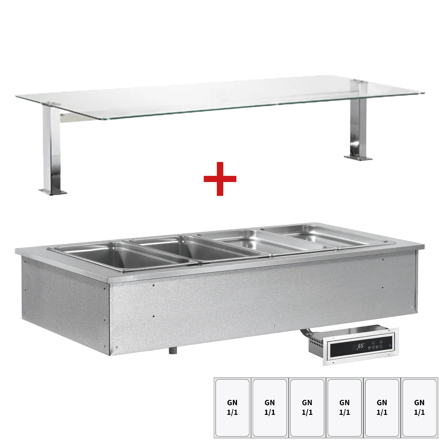 Cooling dispensing tray, drop-in GN 6-1/1 - 200mm, LED lighting, flat glass | RM - SL GREEN+ 6 SOV LED FLAT