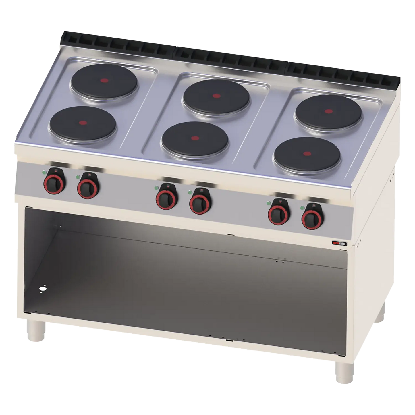 Cooking range electric 6x plate on open cabinet 400 V | REDFOX - SP 70/120 E