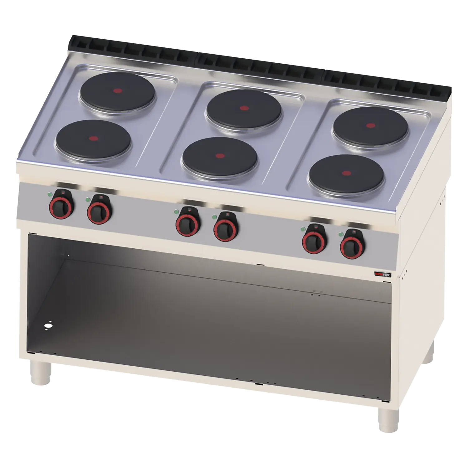 Cooking range electric 6x plate on open cabinet 400 V | REDFOX - SP 70/120 E