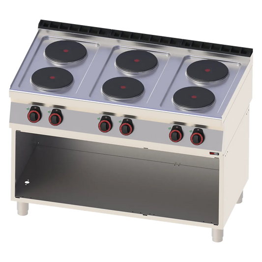Cooking range electric 6x plate on open cabinet 400 V | REDFOX - SP 70/120 E