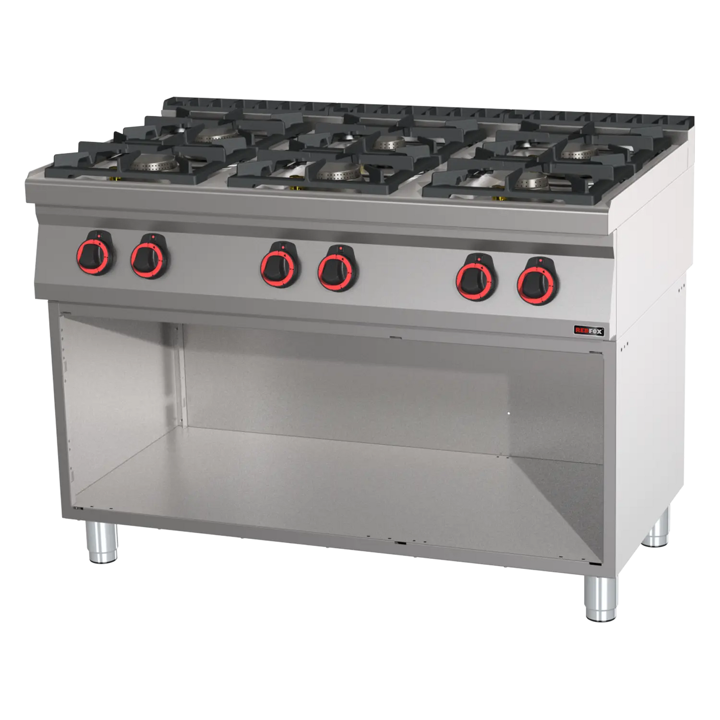 Cooking range gas 6x burner on open cabinet | REDFOX - SP 70/120 G