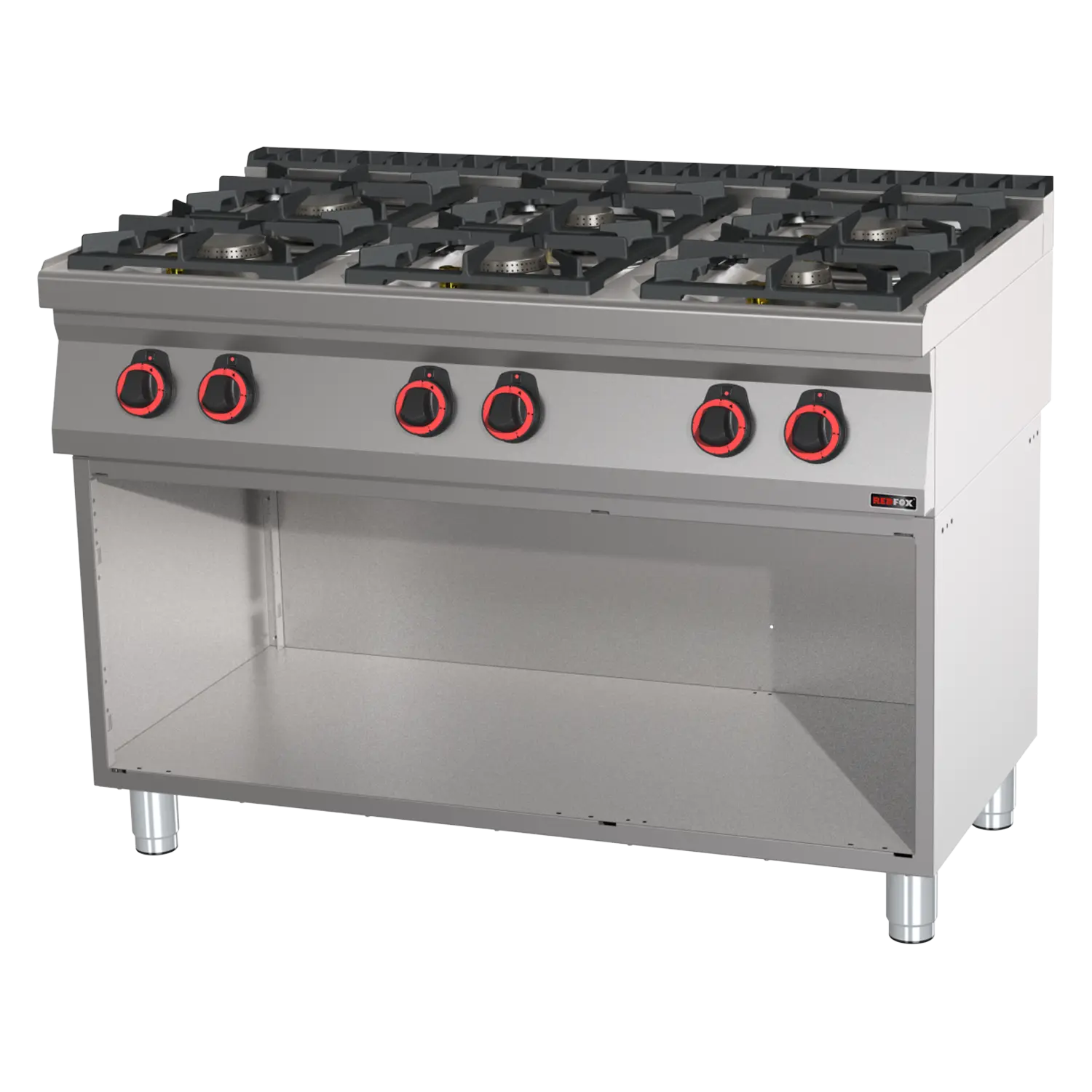 Cooking range gas 6x burner on open cabinet | REDFOX - SP 70/120 G