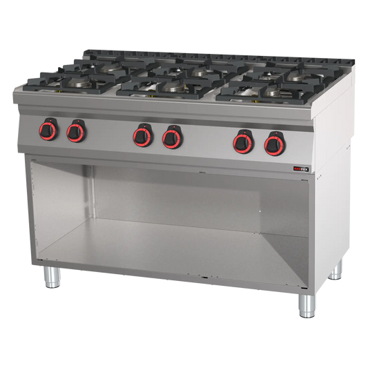 Cooking range gas 6x burner on open cabinet | REDFOX - SP 70/120 G