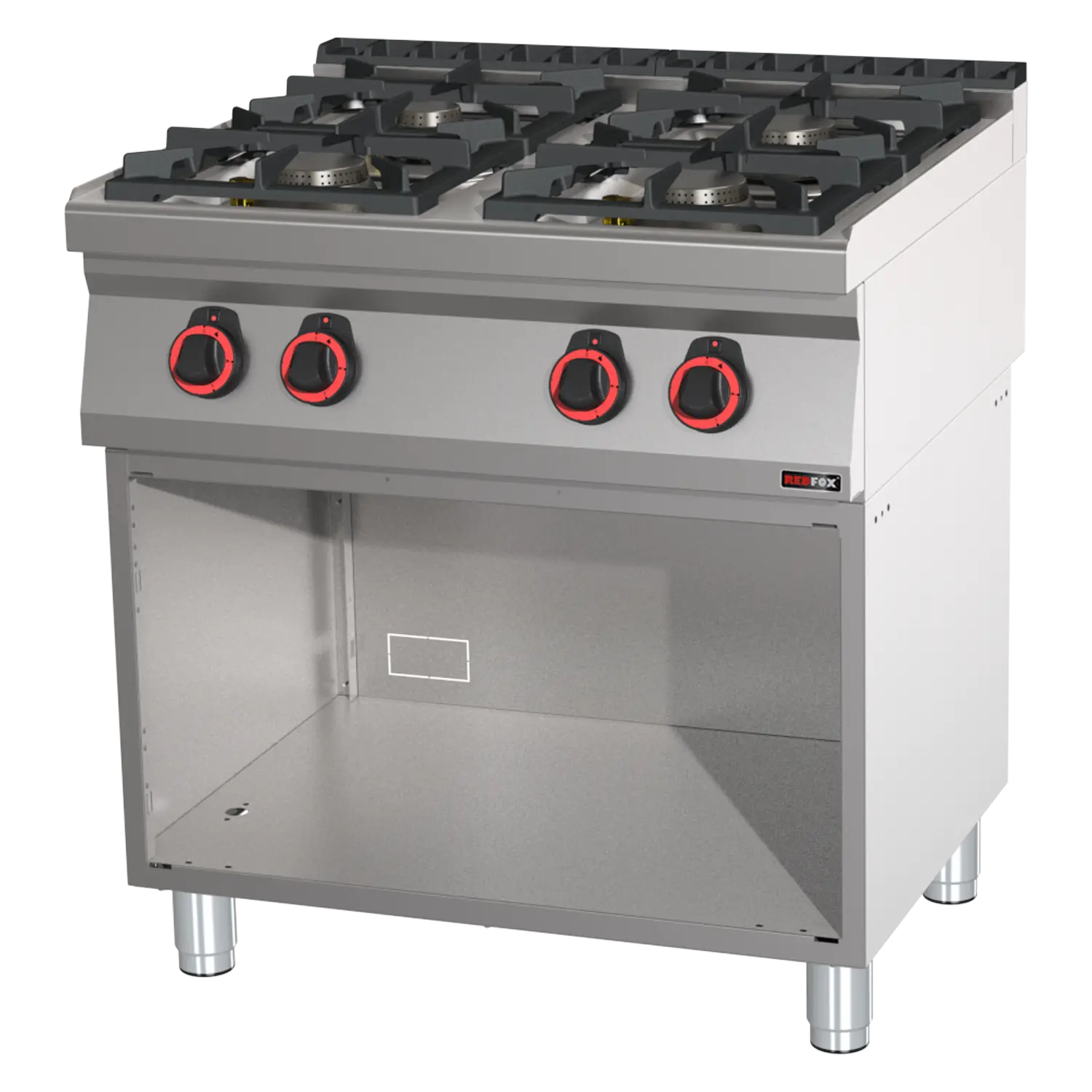 Cooking range gas 4x burner on open cabinet | REDFOX - SP 70/80 G