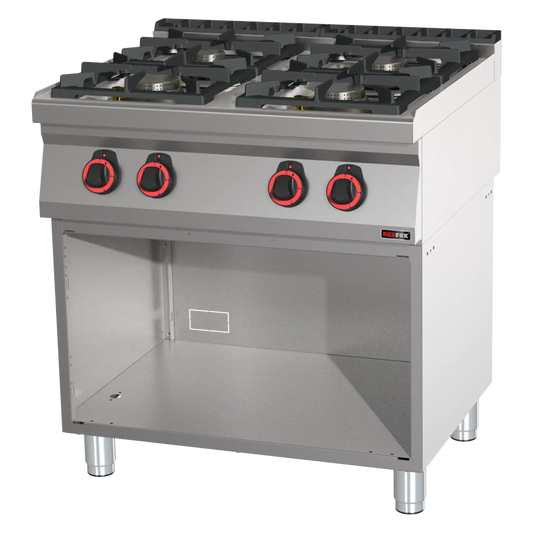 Cooking range gas 4x burner on open cabinet | REDFOX - SP 70/80 G
