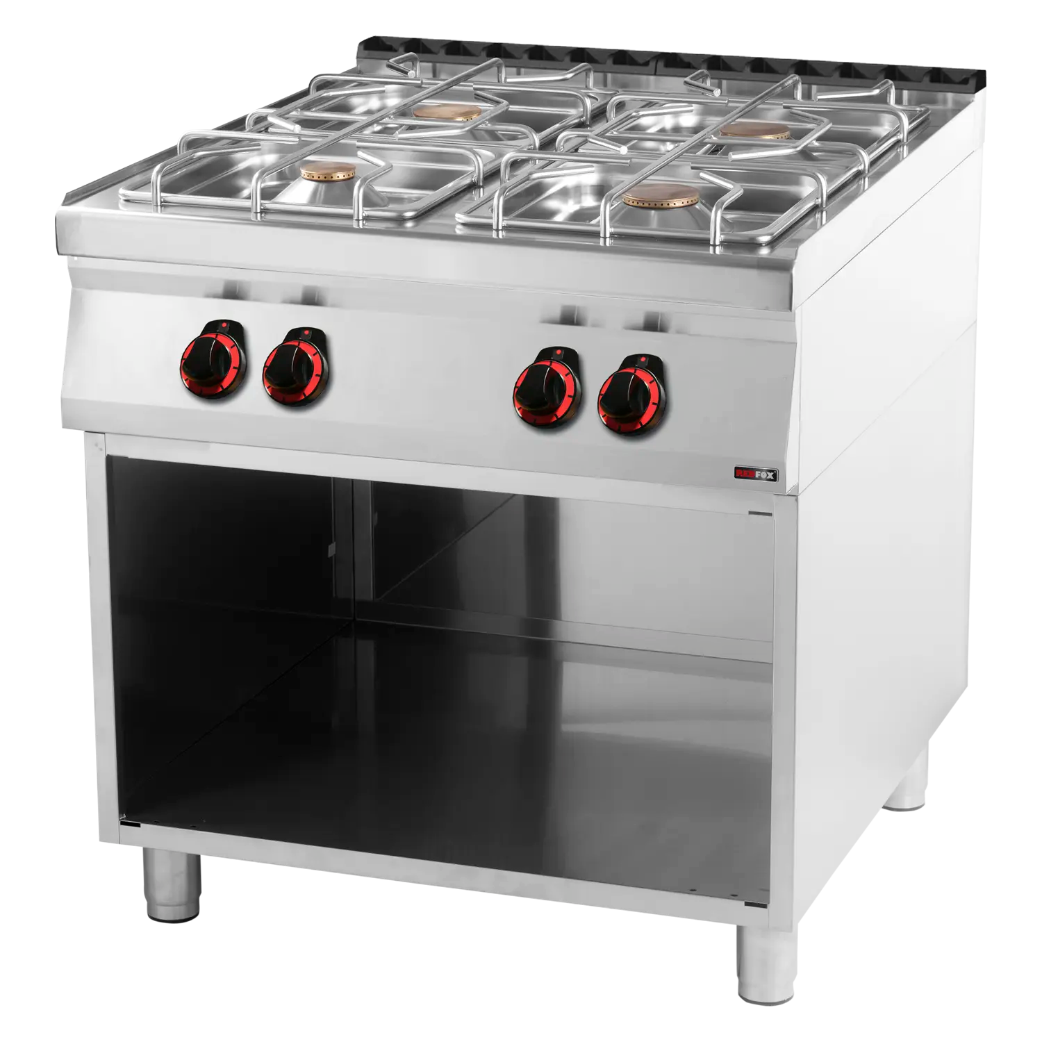 Cooking range gas 4x burner on open cabinet | REDFOX - SP 90/80 G