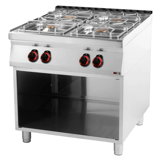 Cooking range gas 4x burner on open cabinet | REDFOX - SP 90/80 G