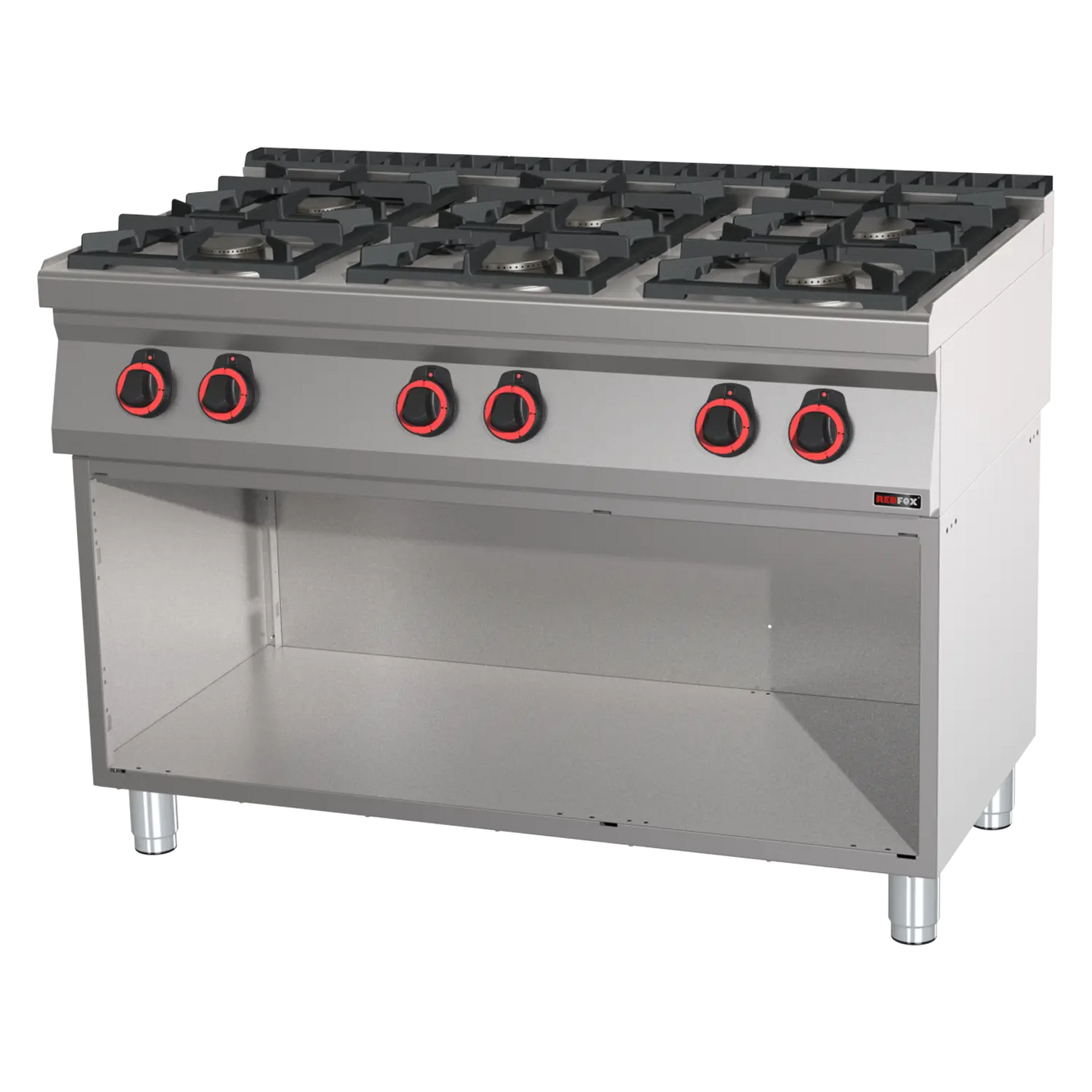 Cooking range gas 6x burner ECO on open cabinet | REDFOX - SPB 70/120 G