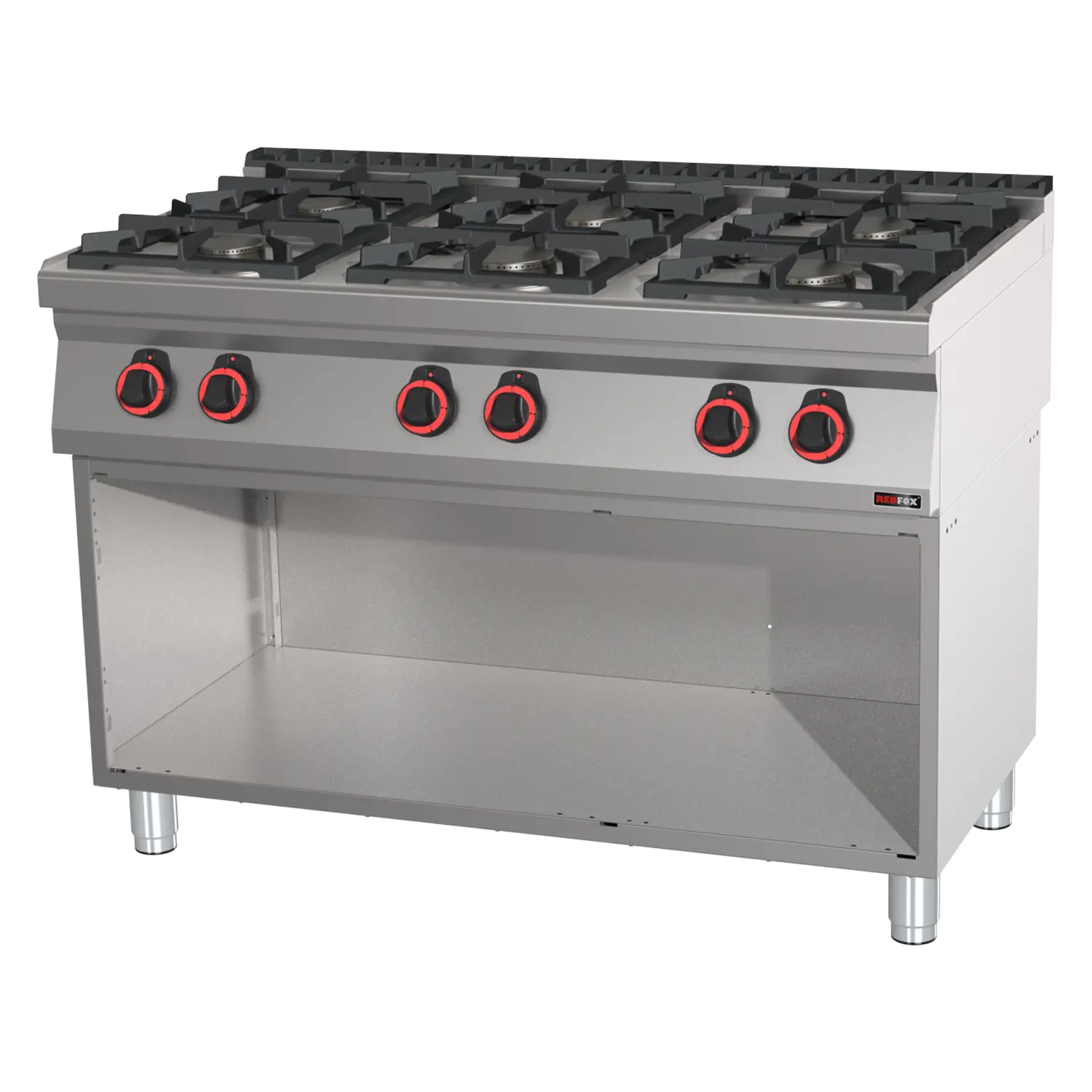 Cooking range gas 6x burner ECO on open cabinet | REDFOX - SPB 70/120 G