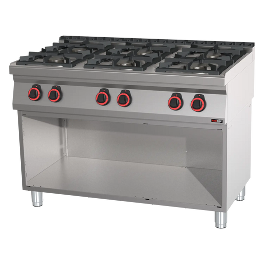 Cooking range gas 6x burner ECO on open cabinet | REDFOX - SPB 70/120 G