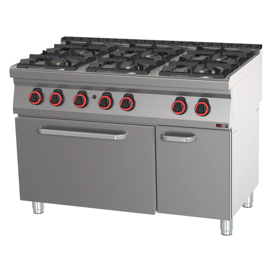 Cooking range gas with static gas oven GN 2/1 - 6x burner ECO  | REDFOX - SPBT 70/120 21 G