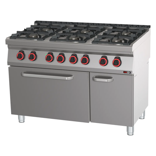 Cooking range combined with static electric oven GN 2/1 - 6x burner ECO  | REDFOX - SPBT 70/120 21 GE
