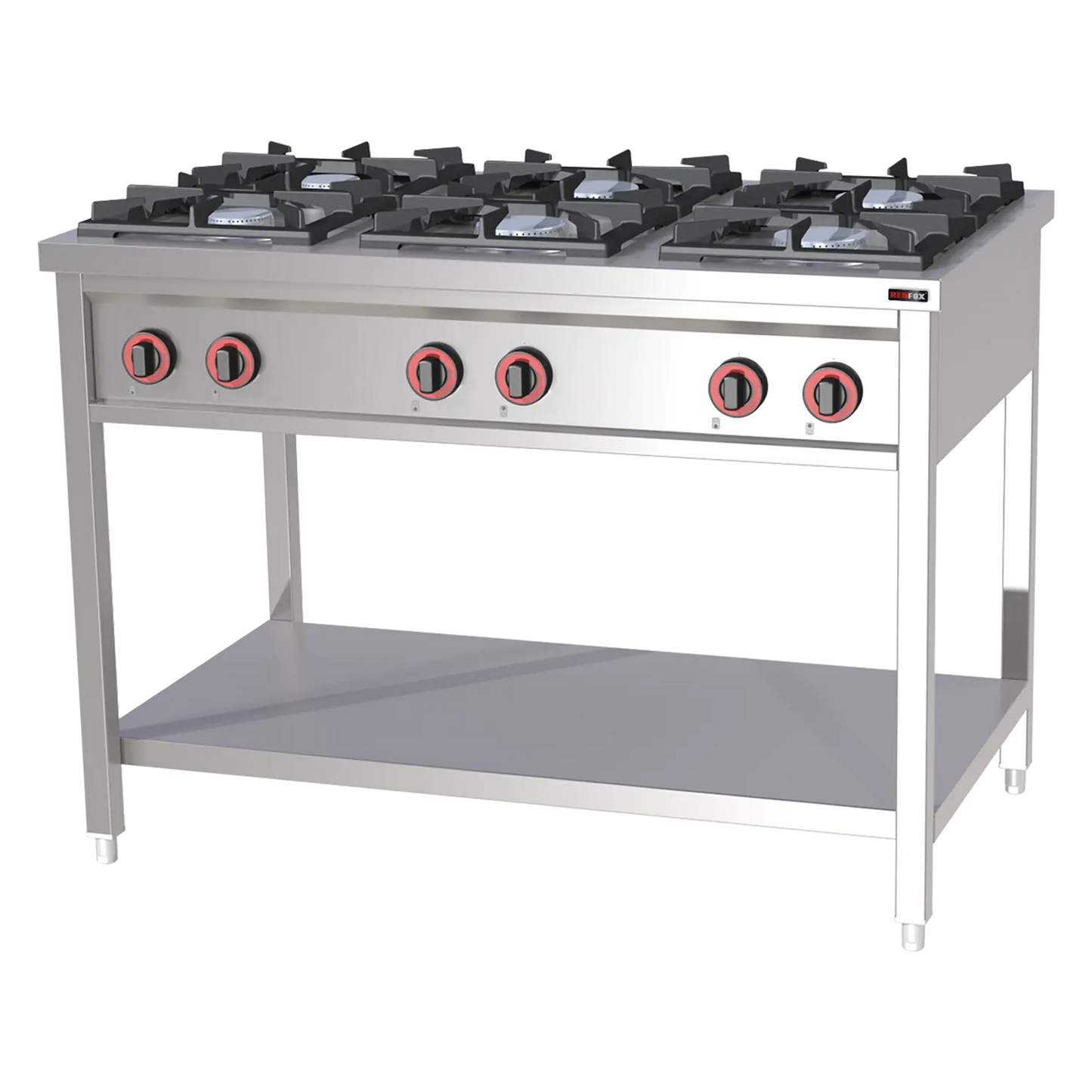 Cooking range gas 6x burner on open cabinet | REDFOX - SPF 120 G