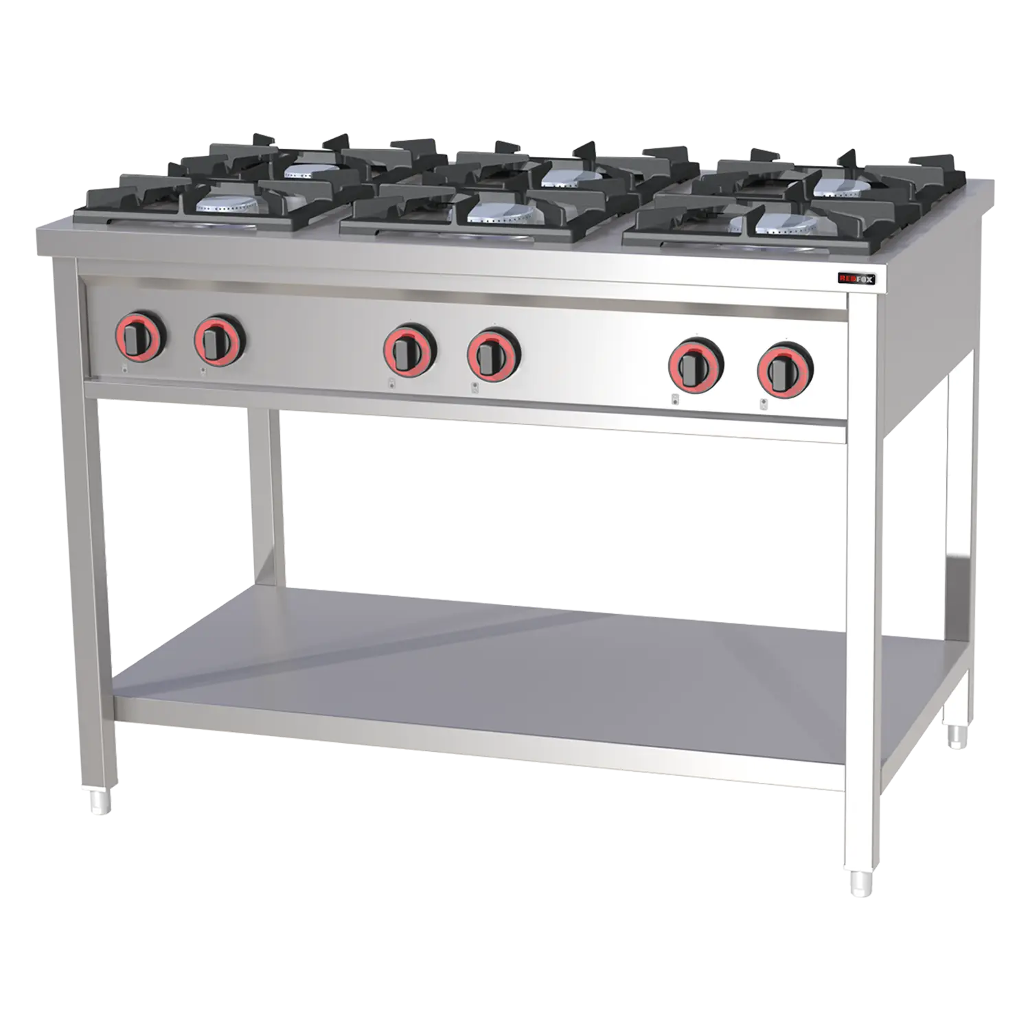 Cooking range gas 6x burner on open cabinet | REDFOX - SPF 120 G