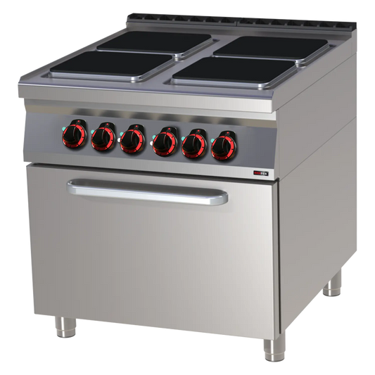 Cooking range electric with static electric oven GN 2/1 - 4x plate  | REDFOX - SPQT 90/80 21 E