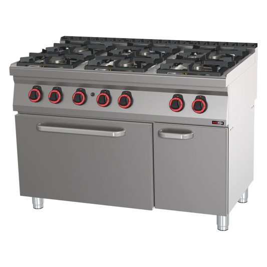 Cooking range gas with static gas oven GN 2/1 - 6x burner  | REDFOX - SPT 70/120 21 G