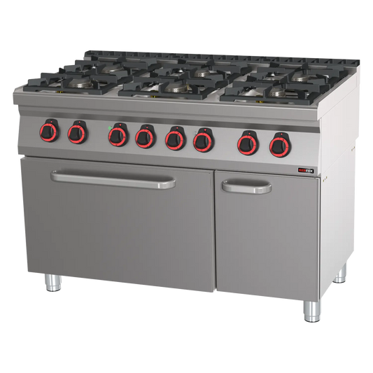 Cooking range combined with static electric oven GN 2/1 - 6x burner  | REDFOX - SPT 70/120 21 GE