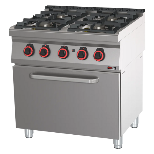 Cooking range gas with static gas oven GN 2/1 - 4x burner  | REDFOX - SPT 70/80 21 G