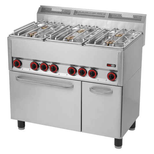 Cooking range combined with electric convection oven GN 1/1 - 6x burner  | REDFOX - SPT 90 GLS