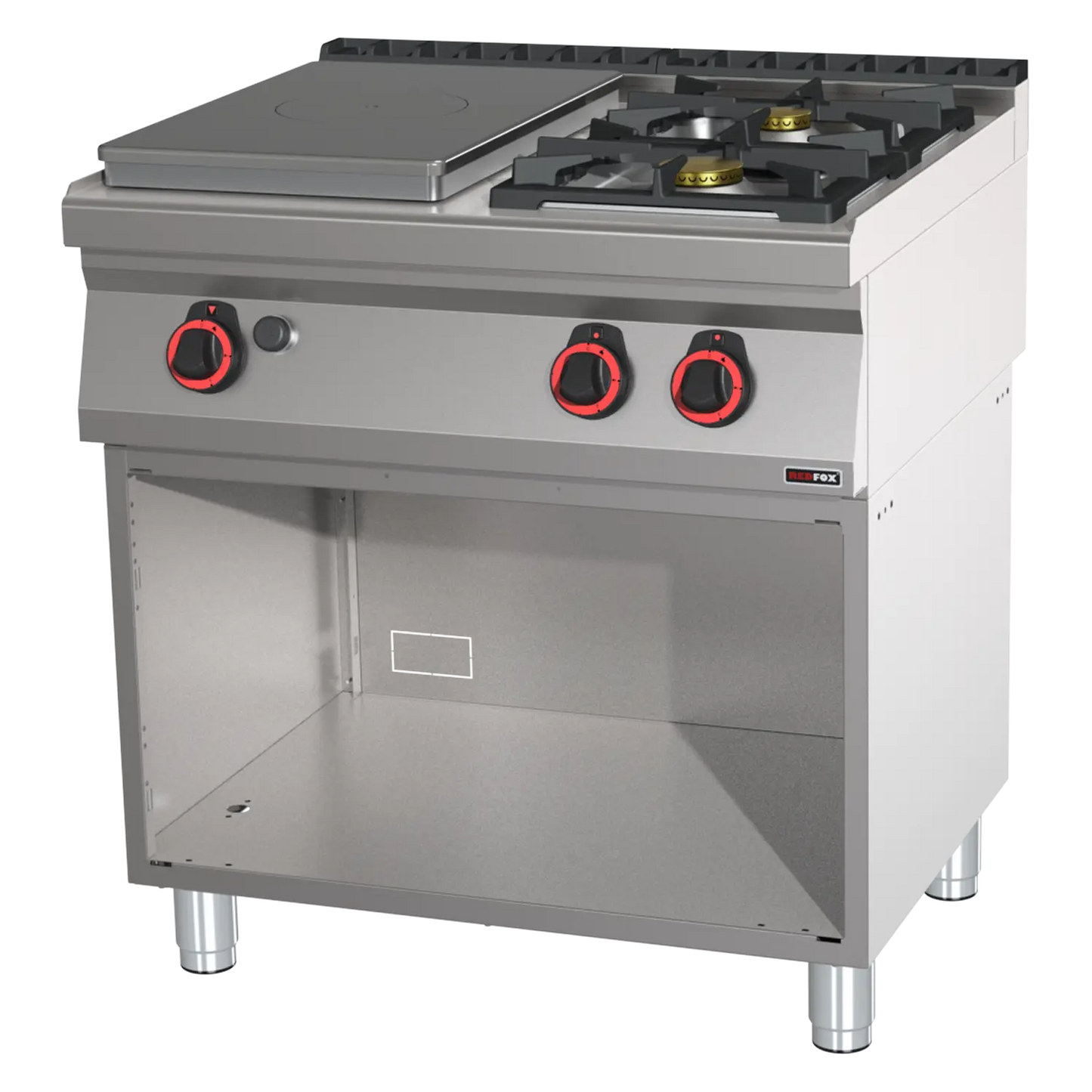 Cooking range solid top gas 3x burner on open cabinet | REDFOX - STP 70/80 G