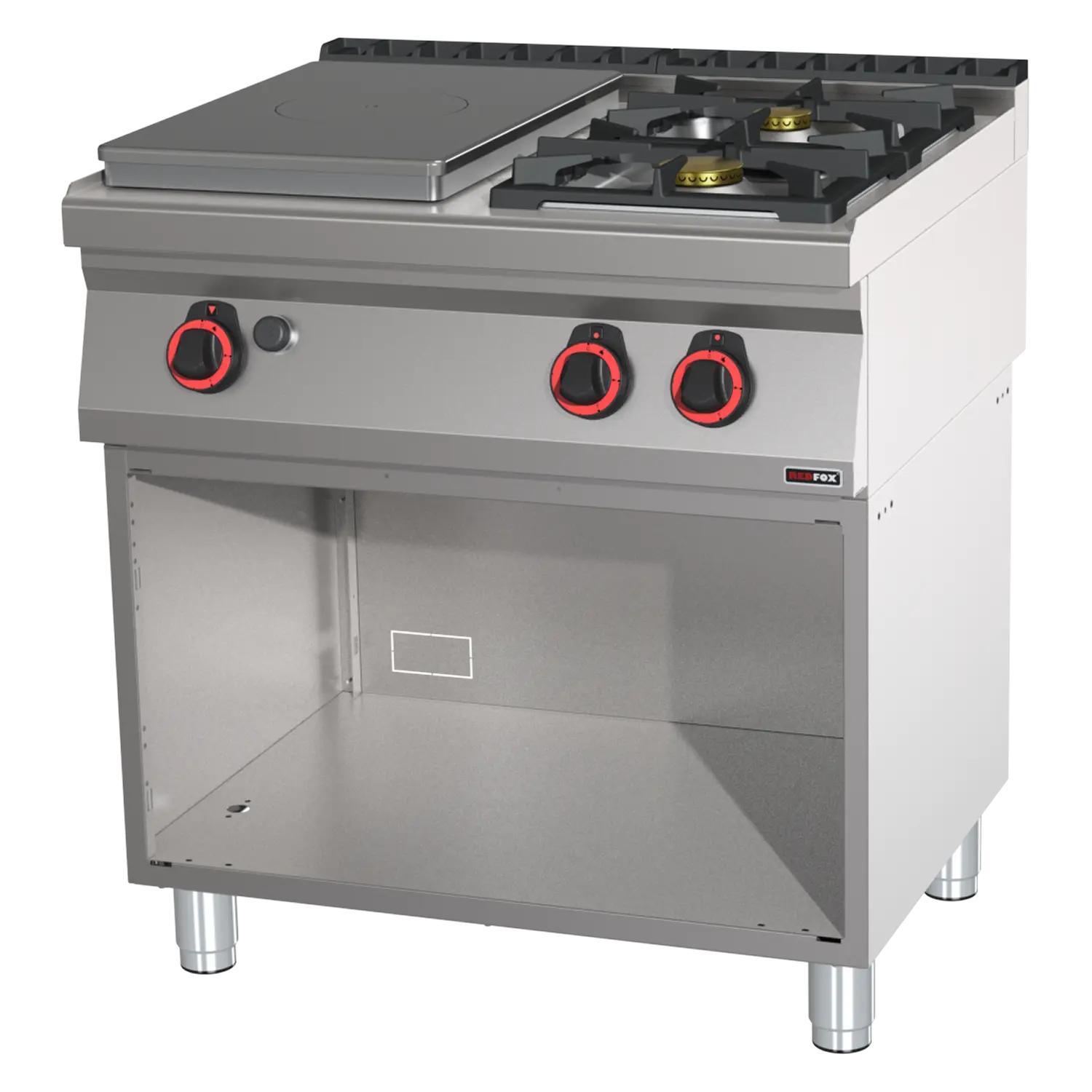 Cooking range solid top gas 3x burner on open cabinet | REDFOX - STP 70/80 G