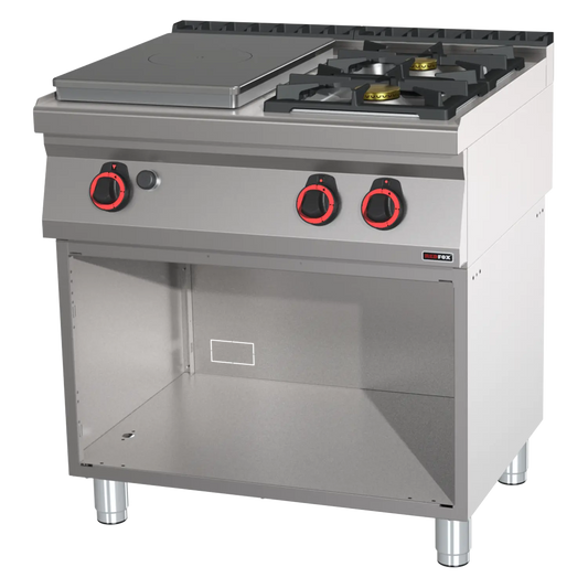 Cooking range solid top gas 3x burner on open cabinet | REDFOX - STP 70/80 G