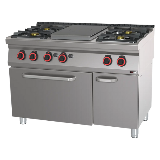 Cooking range solid top gas with static gas oven GN 2/1 - 5x burner  | REDFOX - STPT 70/120 21 G