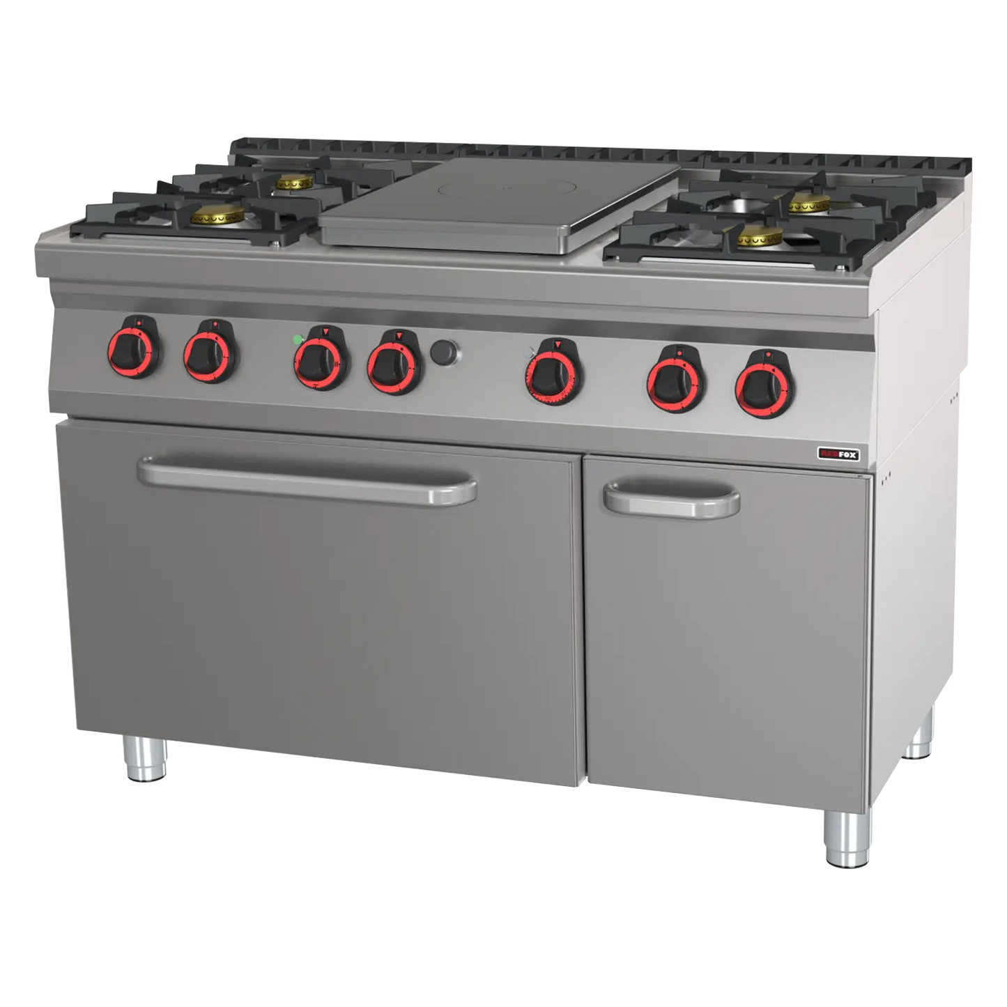 Cooking range solid top gas with static electric oven GN 2/1 - 5x burner  | REDFOX - STPT 70/120 21 GE