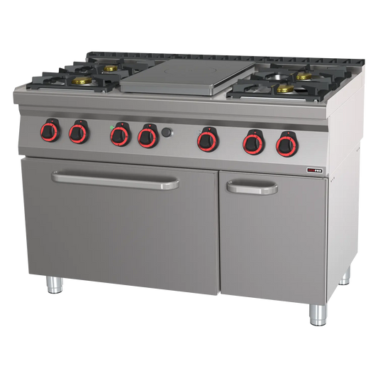 Cooking range solid top gas with static electric oven GN 2/1 - 5x burner  | REDFOX - STPT 70/120 21 GE