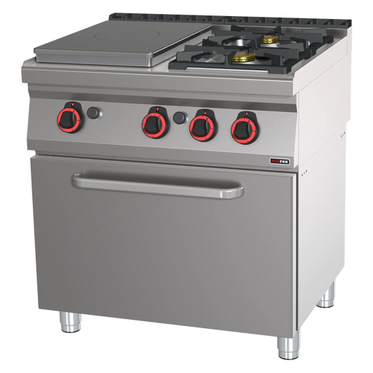 Cooking range solid top gas with static gas oven GN 2/1 - 3x burner  | REDFOX - STPT 70/80 21 G