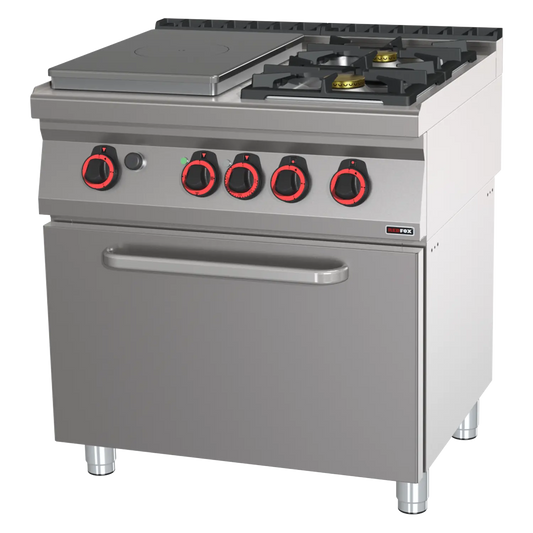 Cooking range solid top gas with static electric oven GN 2/1 - 3x burner  | REDFOX - STPT 70/80 21 GE