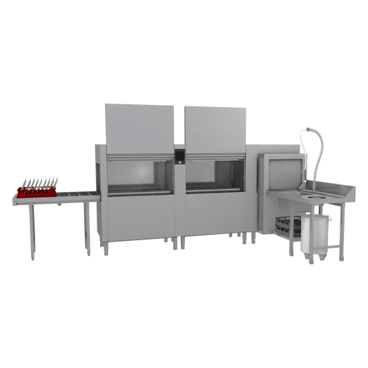 Rack conveyor dishwasher 270, cold water, left exit, corner pre-wash | RM - XT 270 L P Y