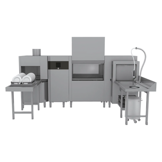 Rack conveyor dishwasher 270, cold water, left exit, corner pre-wash, corner dryer | RM - XT 270 L P U Y