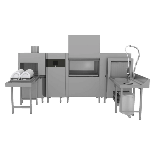 Rack conveyor dishwasher 270, cold water, left exit, corner pre-wash, corner dryer, heat recovery system | RM - XT 270 L P Z U Y