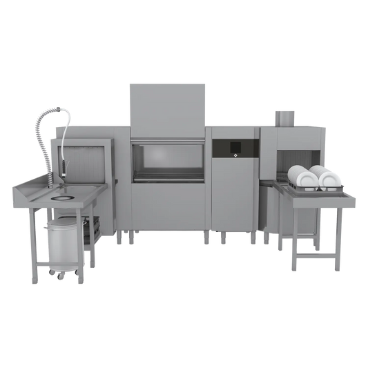 Rack conveyor dishwasher 270, cold water, right exit, corner pre-wash, corner dryer, heat recovery sytem | RM - XT 270 R P Z U Y