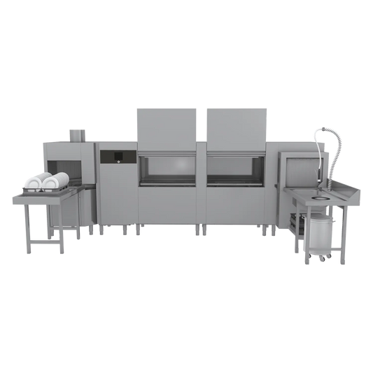 Rack conveyor dishwasher 300, cold water, left exit, corner pre-wash, corner dryer | RM - XT 300 L P U Y