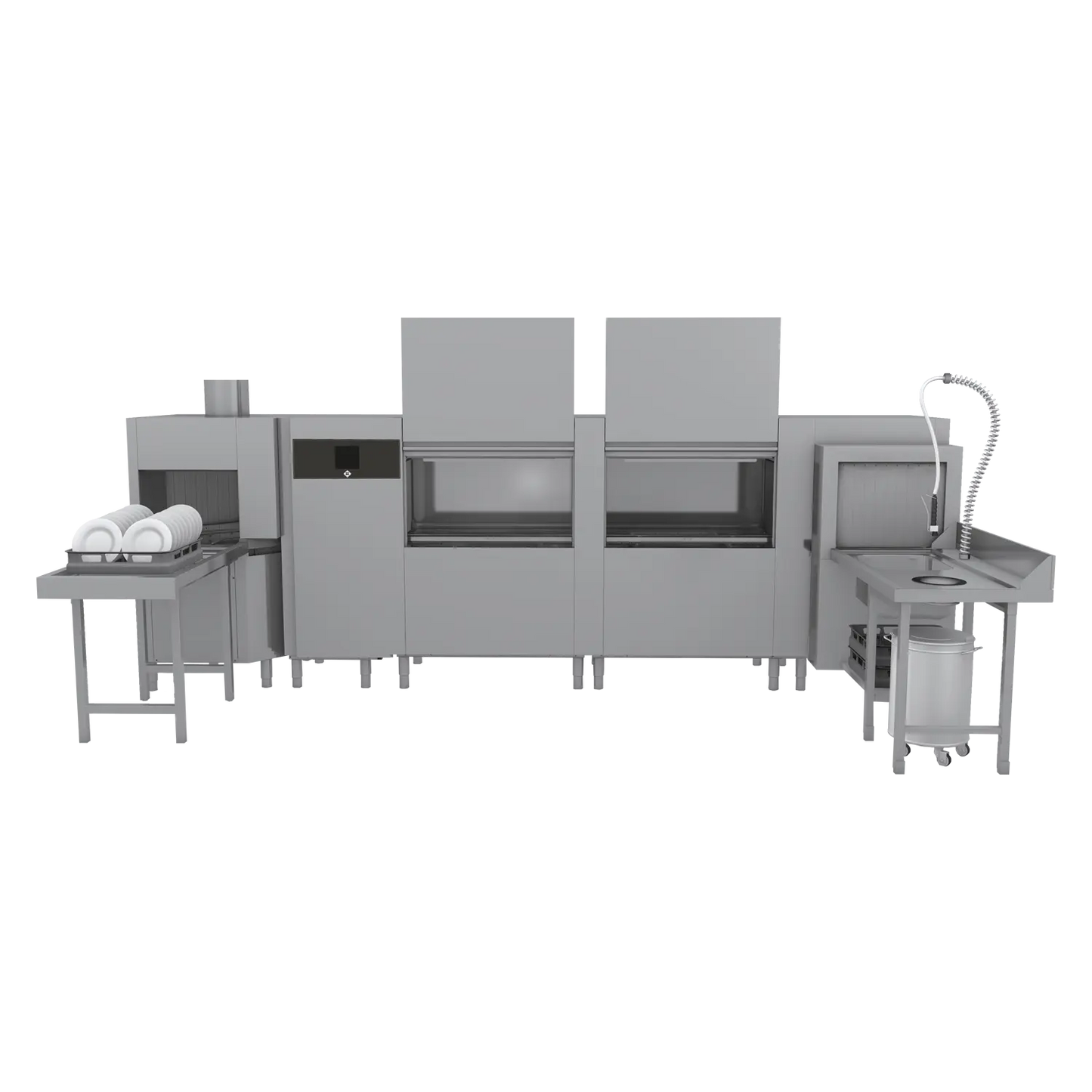 Rack conveyor dishwasher 300, cold water, left exit, corner pre-wash, corener dreyer, heat recovery system | RM - XT 300 L P Z U Y