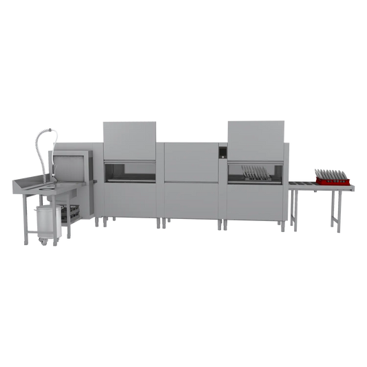 Rack conveyor dishwasher 300, cold water, right exit, corner pre-wash, heat recovery system | RM - XT 300 R P Z Y