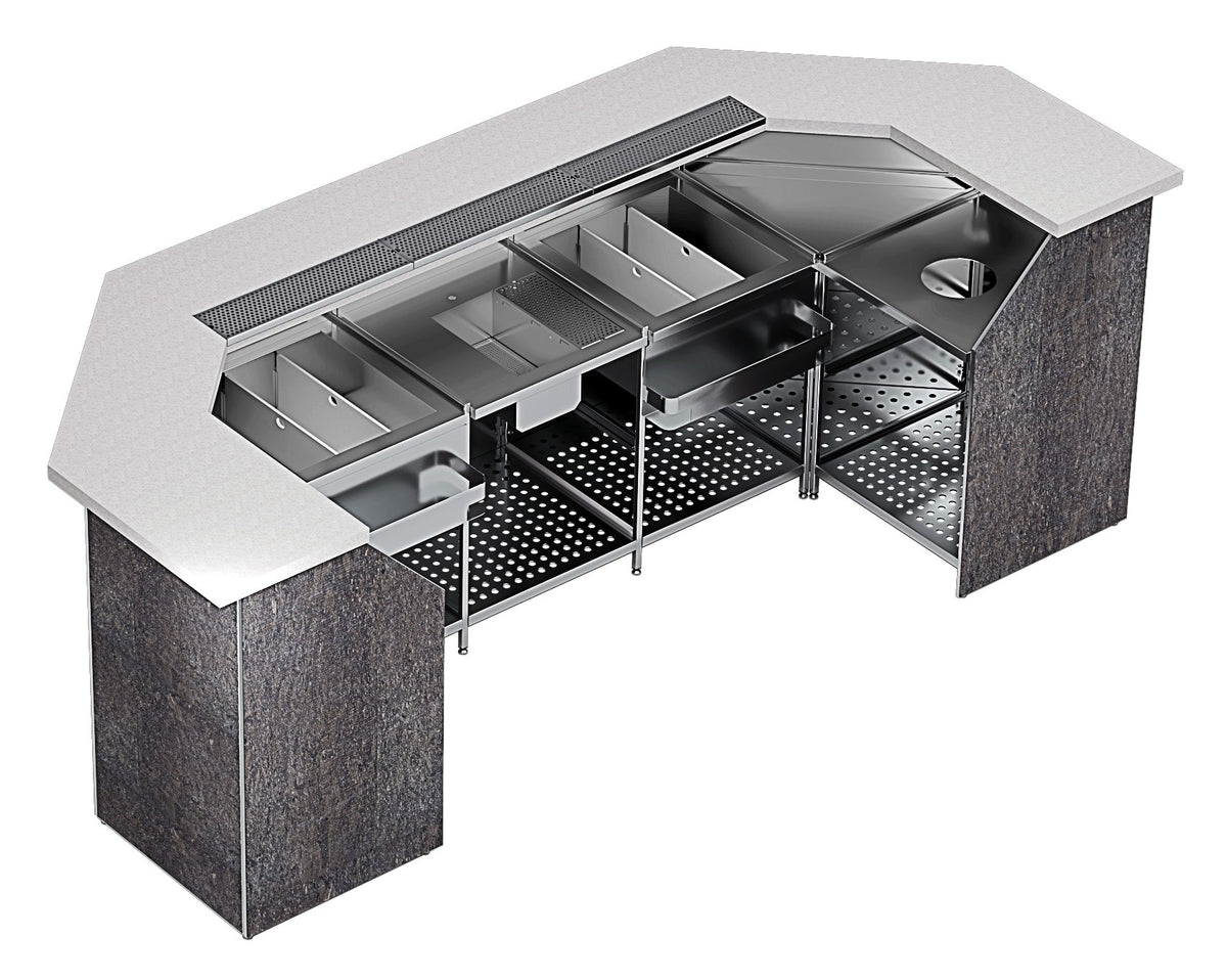 Vitrum mobile bar module ML/BM.7-31 corner station with two ice wells and sink